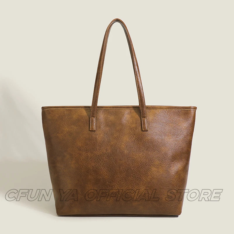 CFUN YA Vintage Large PU Tote Bag Large Capacity PU Leather Female Shoulder Handbag Messenger Pack Sac de Luxe Femme сумки 2024
