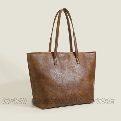 CFUN YA Vintage Large PU Tote Bag Large Capacity PU Leather Female Shoulder Handbag Messenger Pack Sac de Luxe Femme сумки 2024