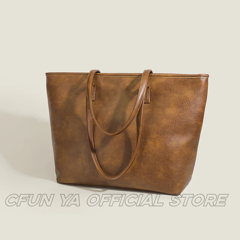 CFUN YA Vintage Large PU Tote Bag Large Capacity PU Leather Female Shoulder Handbag Messenger Pack Sac de Luxe Femme сумки 2024