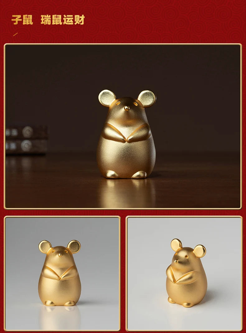 CHINA Foreign Business Gift Limited Edition Mascot Talisman Auspicious GOOD LUCK 24K gold-plating Zodiac Rat Copper carving ART