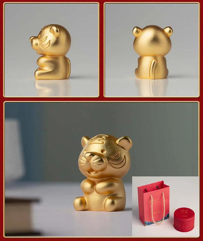 CHINA Foreign Business Gift # Limited Edition Mascot Talisman Auspicious GOOD LUCK 24K gold-plating Zodiac Tiger carving ART
