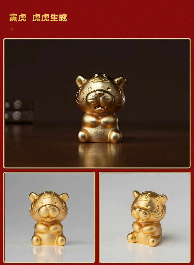CHINA Foreign Business Gift # Limited Edition Mascot Talisman Auspicious GOOD LUCK 24K gold-plating Zodiac Tiger carving ART