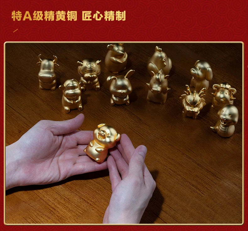 CHINA Foreign Business Gift # Limited Edition Mascot Talisman Auspicious GOOD LUCK 24K gold-plating Zodiac Tiger carving ART