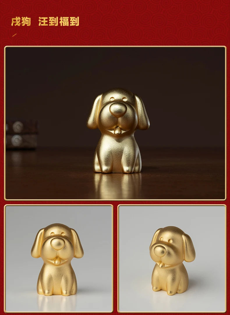 CHINA Foreign Business Gift  Limited Edition Mascot Talisman Auspicious GOOD LUCK 24K gold-plating Zodiac dog animal carving ART