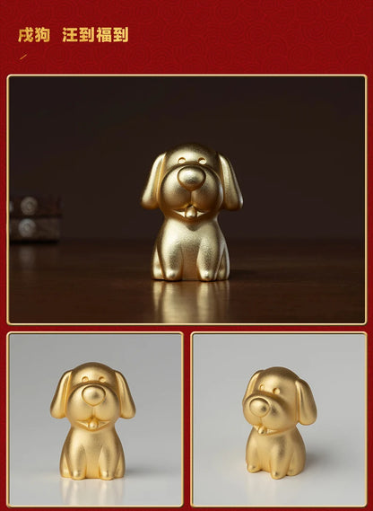CHINA Foreign Business Gift  Limited Edition Mascot Talisman Auspicious GOOD LUCK 24K gold-plating Zodiac dog animal carving ART