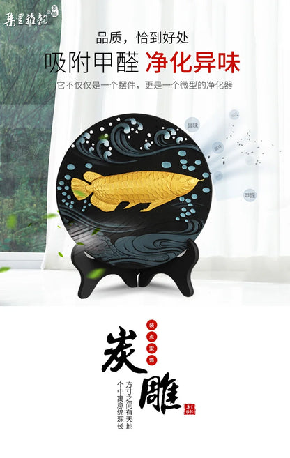 CHINA Foreign Business Gifts HOME OFFICE Company Talisman Auspicious Lucky Arowana Golden Fish Ornament Wood carving statue