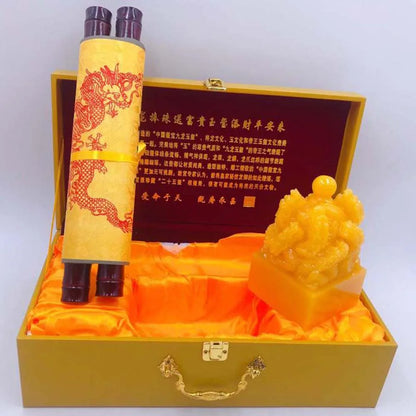 CHINA Royal 9 Dragons imperial jade seal imperial edict Collection gift box High grade bring good luck Ornament talisman