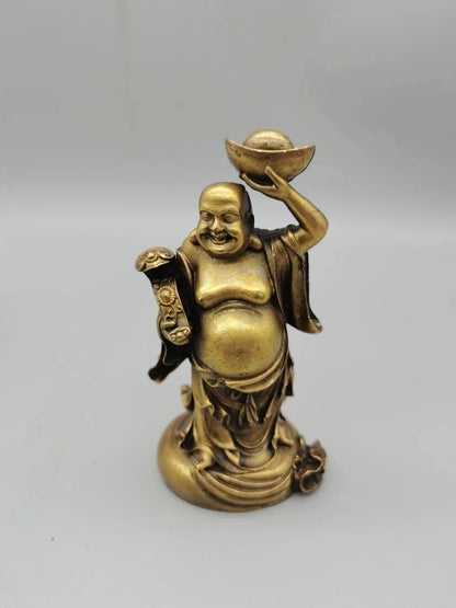 CHINA antique brass fengshui Maitreya Buddha Bodhisattva small Statue Metal crafts family decorations statue