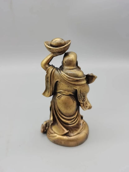 CHINA antique brass fengshui Maitreya Buddha Bodhisattva small Statue Metal crafts family decorations statue