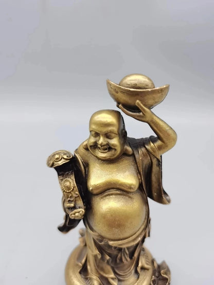 CHINA antique brass fengshui Maitreya Buddha Bodhisattva small Statue Metal crafts family decorations statue