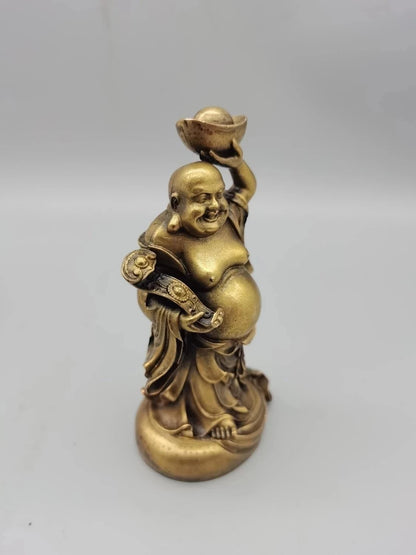 CHINA antique brass fengshui Maitreya Buddha Bodhisattva small Statue Metal crafts family decorations statue