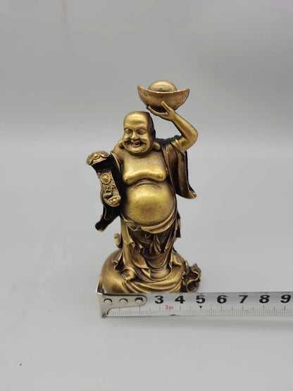 CHINA antique brass fengshui Maitreya Buddha Bodhisattva small Statue Metal crafts family decorations statue