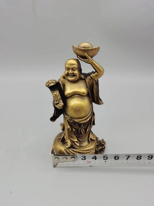 CHINA antique brass fengshui Maitreya Buddha Bodhisattva small Statue Metal crafts family decorations statue