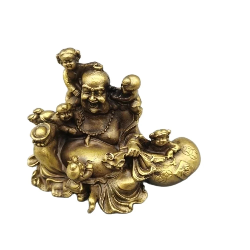 CHINA antique brass fengshui Maitreya Buddha small Statue Metal crafts home decorations statue