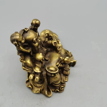 CHINA antique brass fengshui Maitreya Buddha small Statue Metal crafts home decorations statue