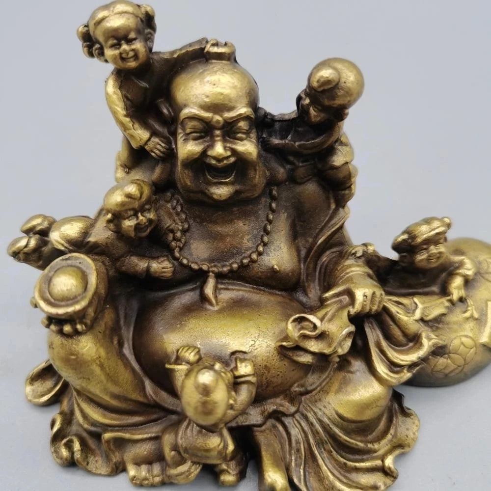 CHINA antique brass fengshui Maitreya Buddha small Statue Metal crafts home decorations statue