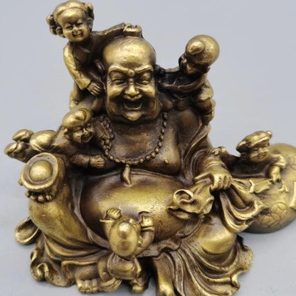 CHINA antique brass fengshui Maitreya Buddha small Statue Metal crafts home decorations statue