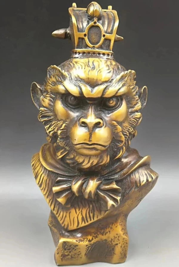 CHINESE BRASS HAND-CARVED Handsome Monkey King head statues