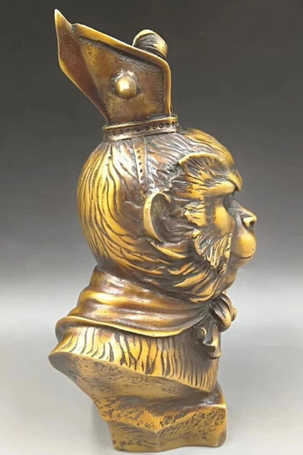 CHINESE BRASS HAND-CARVED Handsome Monkey King head statues