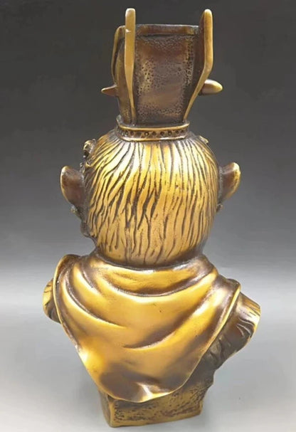 CHINESE BRASS HAND-CARVED Handsome Monkey King head statues