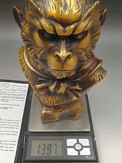 CHINESE BRASS HAND-CARVED Handsome Monkey King head statues