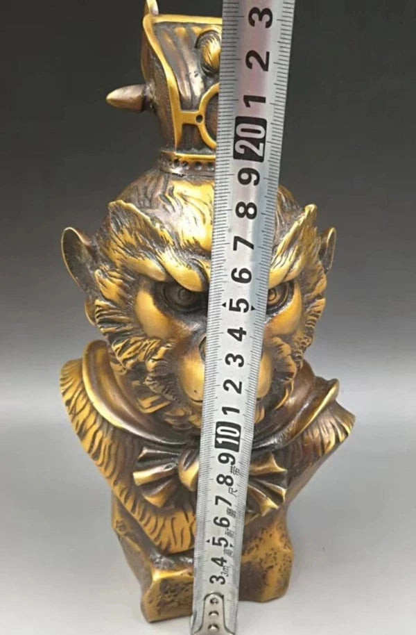 CHINESE BRASS HAND-CARVED Handsome Monkey King head statues