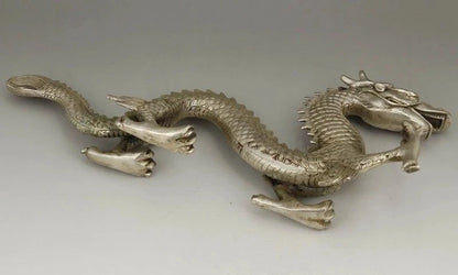 CHINESE OLD BIG WHITE COPPER HANDWORK CARVING DRAGON STATUE