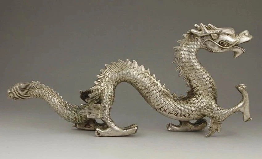 CHINESE OLD BIG WHITE COPPER HANDWORK CARVING DRAGON STATUE