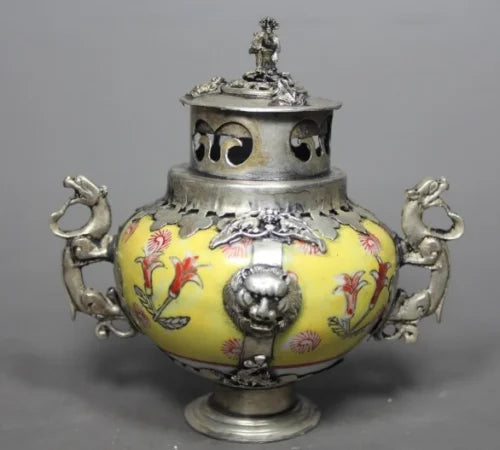 CHINESE OLD PORCELAIN HANDWORK PAINTING DRAGON INCENSE BURNER