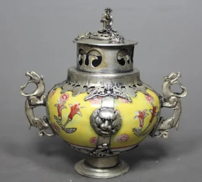 CHINESE OLD PORCELAIN HANDWORK PAINTING DRAGON INCENSE BURNER