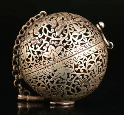 CHINESE Old TIBETAN SILVER COPPER PENDANT INCENSE BURNER OLD DRAGON PHOENIX