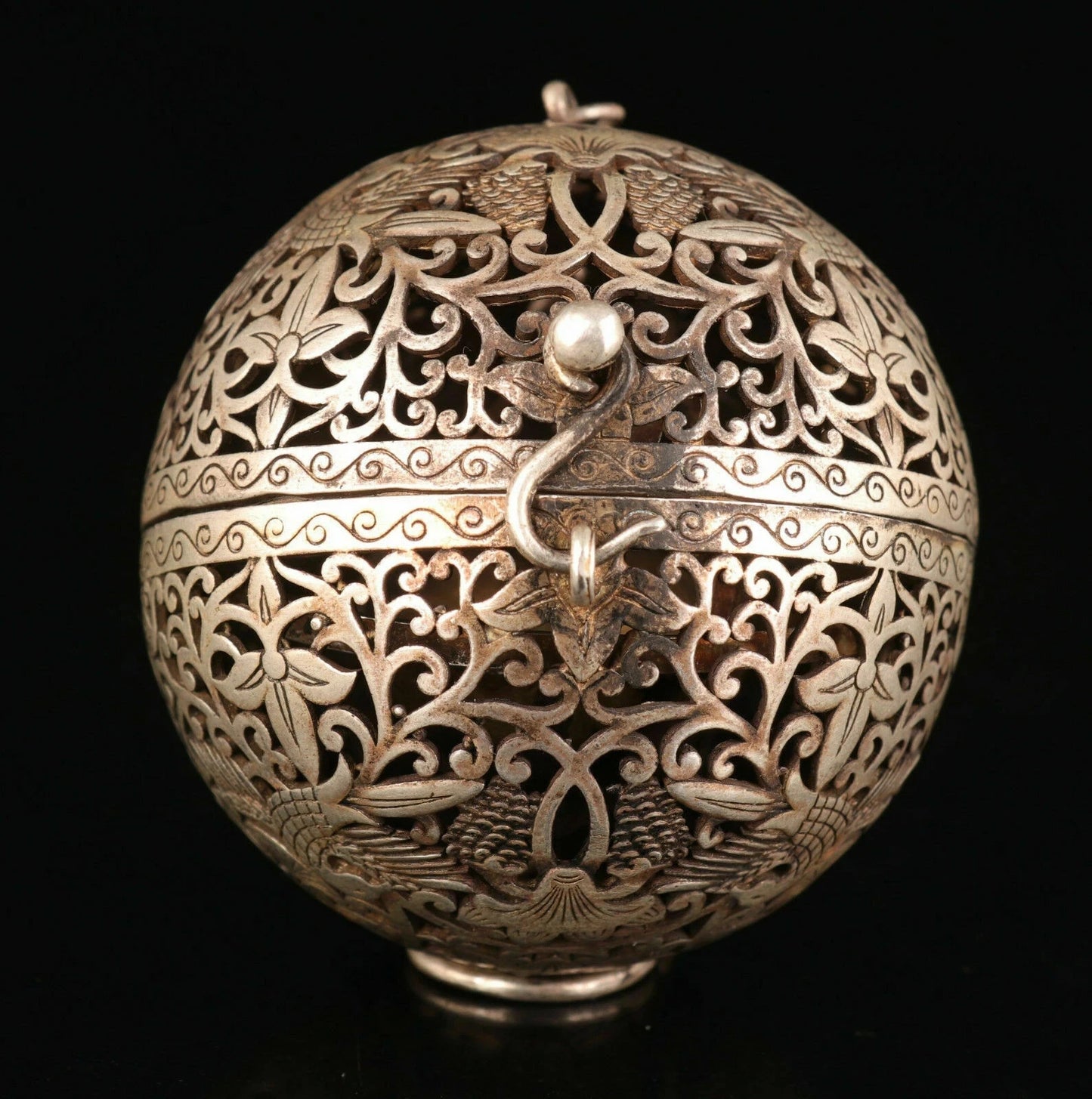 CHINESE Old TIBETAN SILVER COPPER PENDANT INCENSE BURNER OLD DRAGON PHOENIX