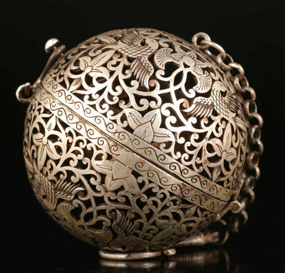 CHINESE Old TIBETAN SILVER COPPER PENDANT INCENSE BURNER OLD DRAGON PHOENIX