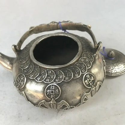COLLECT EXQUISITE CHINA CARVING BAT TIBET SILVER FLAGON QIANLONG MARK RT