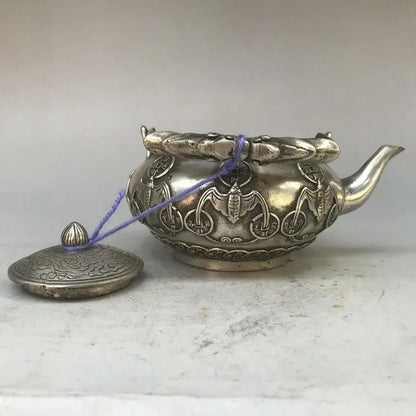 COLLECT EXQUISITE CHINA CARVING BAT TIBET SILVER FLAGON QIANLONG MARK RT