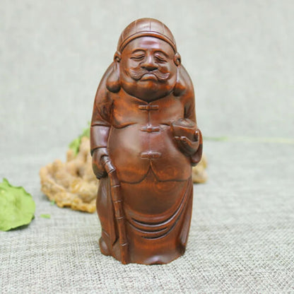 CQ044ca - 11.5 X 5 X 5.5 CM Hand Carved Boxwood Carving Figurine : Rich Elder Man