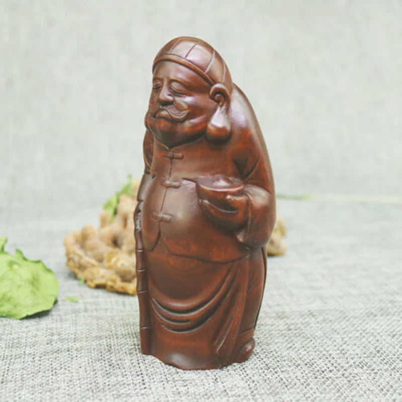 CQ044ca - 11.5 X 5 X 5.5 CM Hand Carved Boxwood Carving Figurine : Rich Elder Man