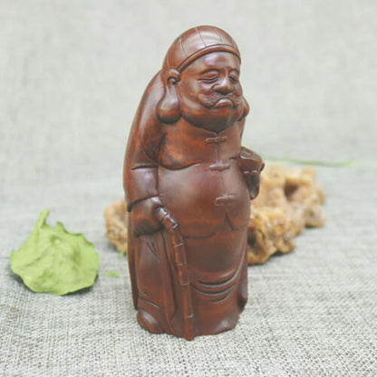CQ044ca - 11.5 X 5 X 5.5 CM Hand Carved Boxwood Carving Figurine : Rich Elder Man