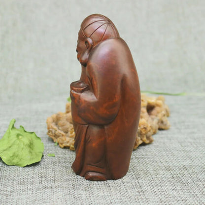 CQ044ca - 11.5 X 5 X 5.5 CM Hand Carved Boxwood Carving Figurine : Rich Elder Man