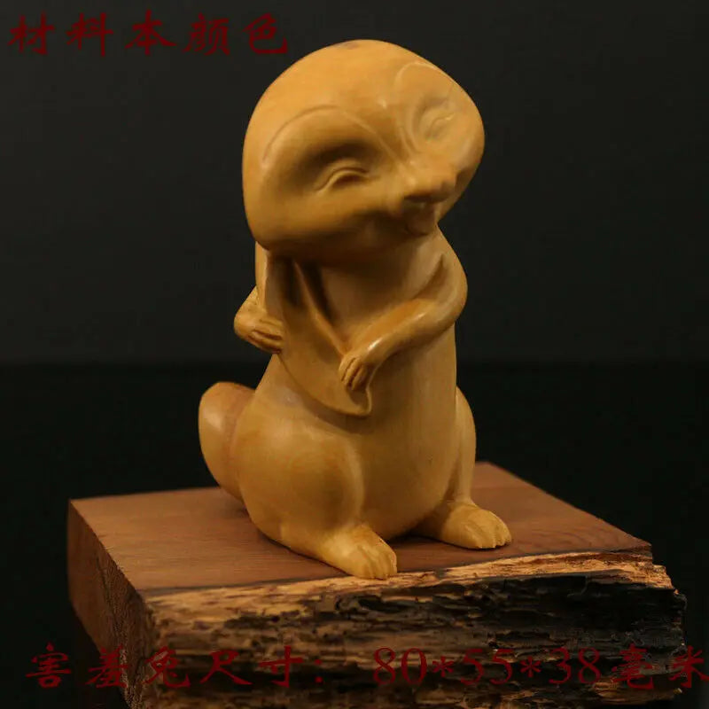 CQ118ca - 7.5-8 CM High Hand Carved Boxwood Figurine Carving - 3 Rabbits Lovely