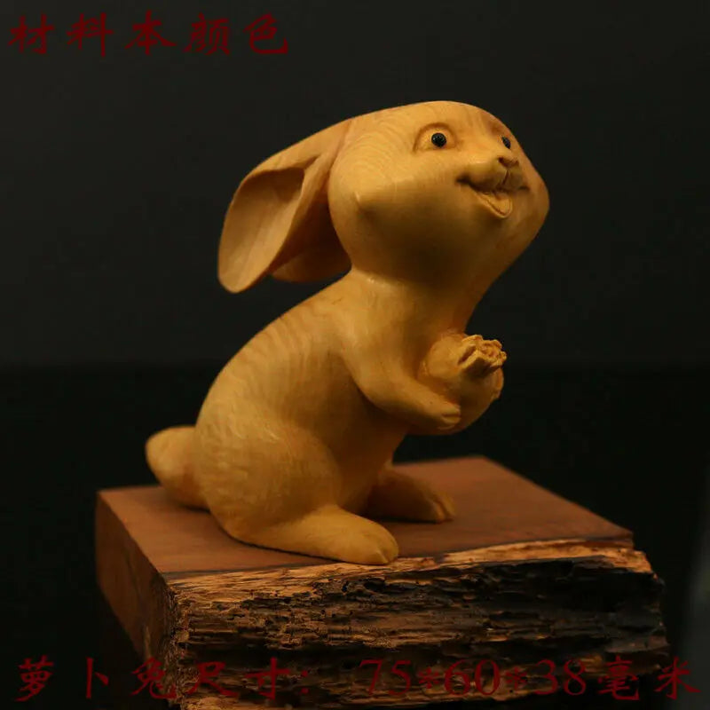 CQ118ca - 7.5-8 CM High Hand Carved Boxwood Figurine Carving - 3 Rabbits Lovely