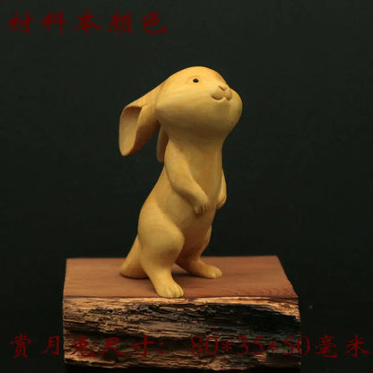 CQ118ca - 7.5-8 CM High Hand Carved Boxwood Figurine Carving - 3 Rabbits Lovely