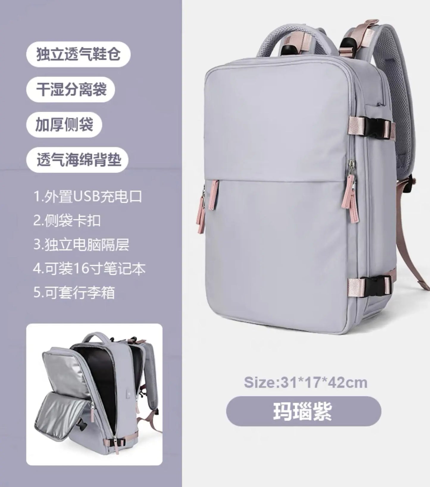 Cabin Backpack Carry-Ons, Aeroplane Travel Backpack, Laptop Backpack Multifunctional Wet and Dry Separation Bag for Men Women