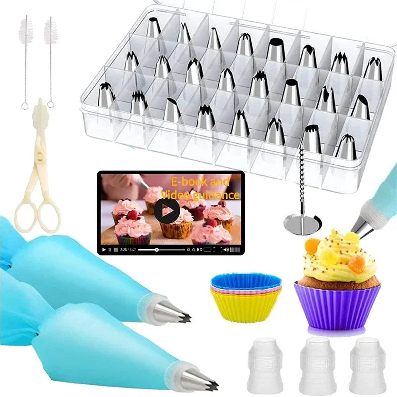 Cake Decorating Tools Kit Icing Tips Turntable Pastry Bags Couplers Cream Nozzle Baking Tools Set for Cupcakes Cookies