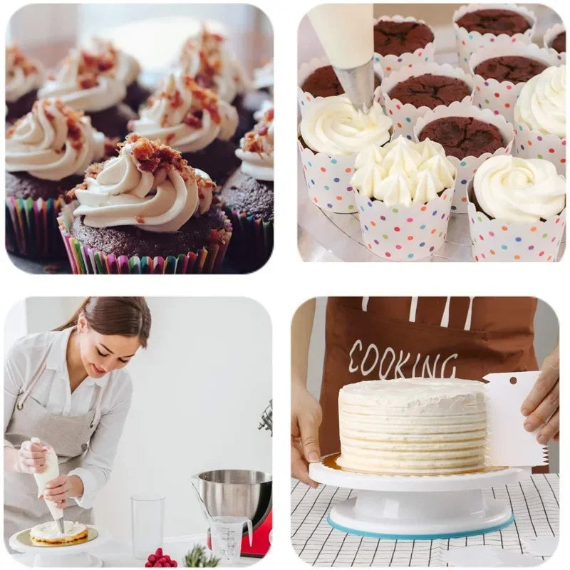 Cake Decorating Tools Kit Icing Tips Turntable Pastry Bags Couplers Cream Nozzle Baking Tools Set for Cupcakes Cookies