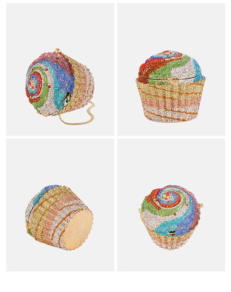 Cake Shape Multi Color Crystal Diamond Women Evening Clutch Bag Bridal Mini Female Cocktail Handbag And Purse Wedding Clutches