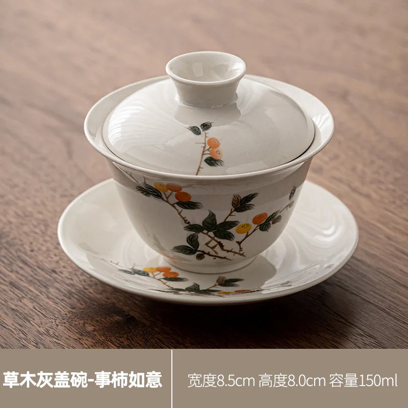 Camellia Gaiwan Ceramic Tea Cup Kung Fu Tea Set Large Tea Cup Household Tea Bowl Chinese Gaiwan Tea Set Flowers Teacup Teaware