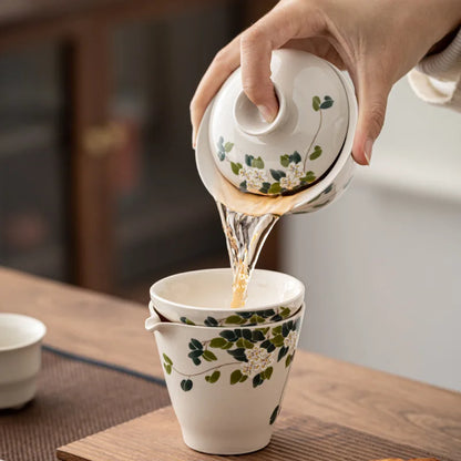 Camellia Gaiwan Ceramic Tea Cup Kung Fu Tea Set Large Tea Cup Household Tea Bowl Chinese Gaiwan Tea Set Flowers Teacup Teaware