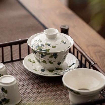 Camellia Gaiwan Ceramic Tea Cup Kung Fu Tea Set Large Tea Cup Household Tea Bowl Chinese Gaiwan Tea Set Flowers Teacup Teaware