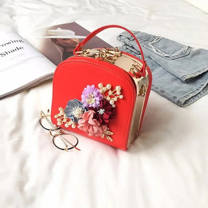 Camera Diagonal Handbag s Shoulder s Metal Clip Small Square Bag New Fashion Dinner Flower 2024